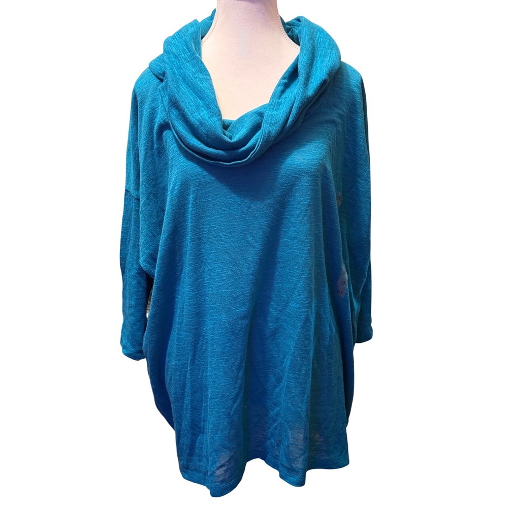 2X Jones‎ New York Sport Woman Teal Blue Cowl Neck 3/4 Sleeve Stretch Top